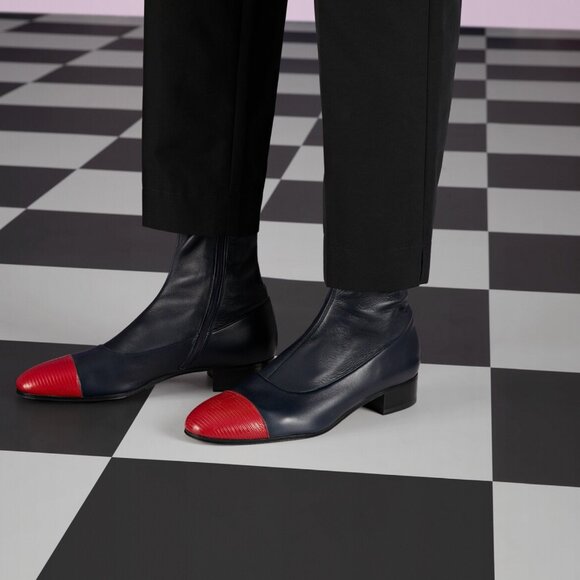GUCCI MENS BOOTS DARK BLUE LEATHER RED LIZARD TOE ANKLE BOOTIES sz 11 11.5 - Picture 3 of 16